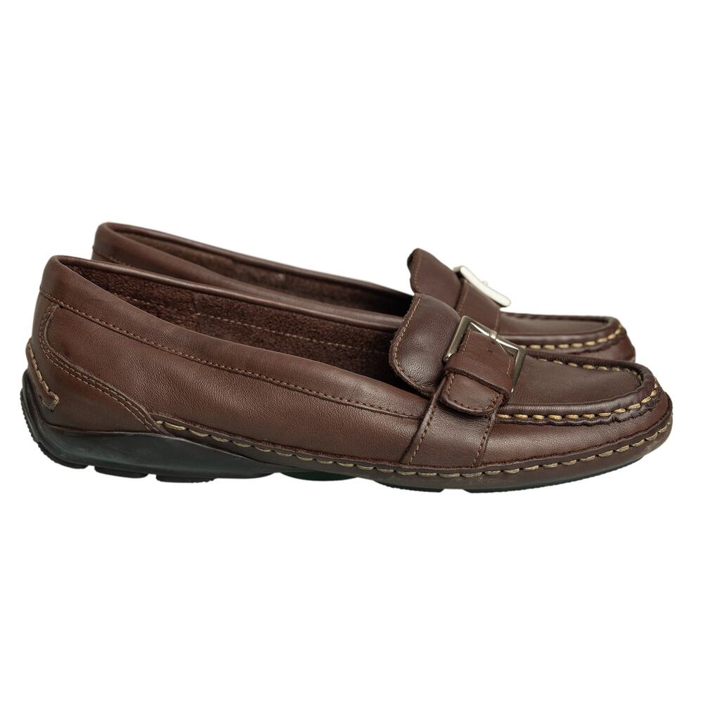 Women's Classic Brown Leather St John Bay Rae Loafers With Buckle Detail - 7M